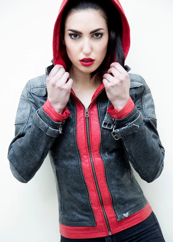 Women's Arkham Knight Jason Todd Red Hood Leather Jacket Fitted Jacket Loose Jacket Oversized Jacket