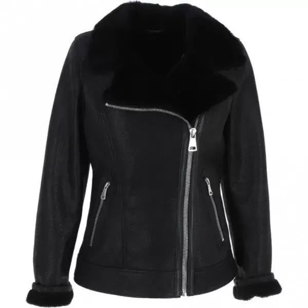 Women's Black Luxury Shearling Jacket Plaid Jacket Tartan Jacket Houndstooth Jacket