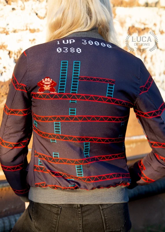 Womens Donkey Kong Nintendo Bomber Jacket Appliqued Jacket Beaded Jacket Sequined Jacket Womens Donkey Kong Nintendo Bomber Jacket Appliqued Jacket Beaded Jacket Sequined Jacket