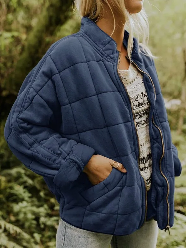Women's Quilted Zip Up Casual Jacket With Pockets Mesh Jacket Canvas Jacket Denim Jacket