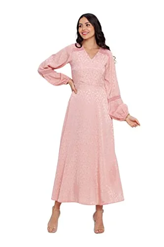 Zink London Women's Pink Printed Maxi Dress Elegant Maxi Dress with Belt