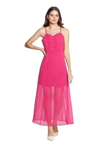Zink London Women's Pink Solid Maxi Dress Elegant Maxi Dress with Drapes