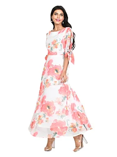Zink London Women's White Floral Print A-Line Maxi Dress Cozy Ruffle Sleeve Maxi Dress Zink London Women's White Floral Print A-Line Maxi Dress Cozy Ruffle Sleeve Maxi Dress