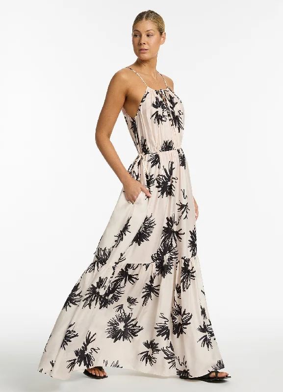 Zoa Drawcord Maxi Dress - Shell Trendy Satin Maxi Dress