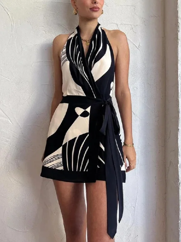 Backless Wrap Front Mini Dress Comfortable Bodycon Mini Dress