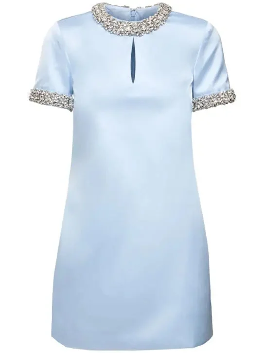 Blue Satin Embellished Mini Dress Elegant Velvet Mini Dress