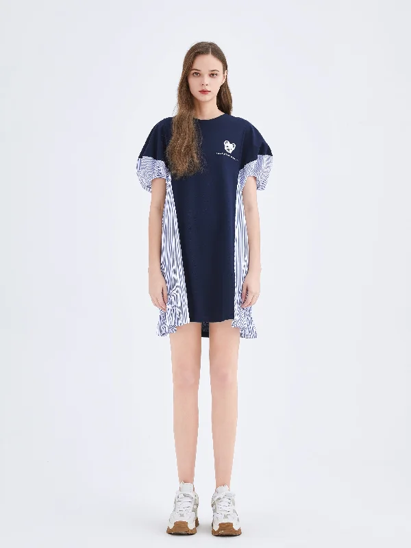 Blue Spliced Mini Dress Elegant Lace Mini Dress