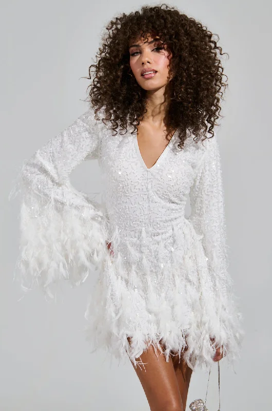 CHLOE FEATHER MINI DRESS Comfortable Boho Mini Dress