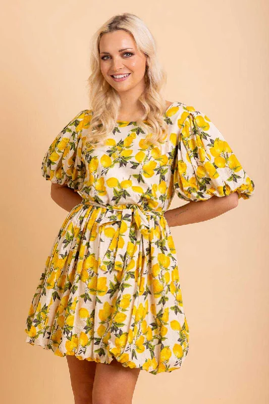 Donella Mini Dress Lemon Classic Floral Print Mini Dress