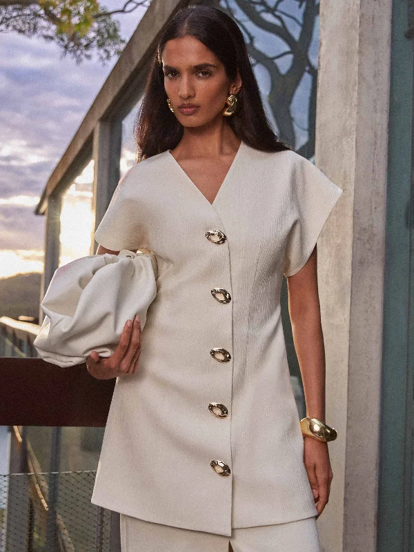GABRIELLE MINI DRESS Trendy Button-Detail Mini Dress