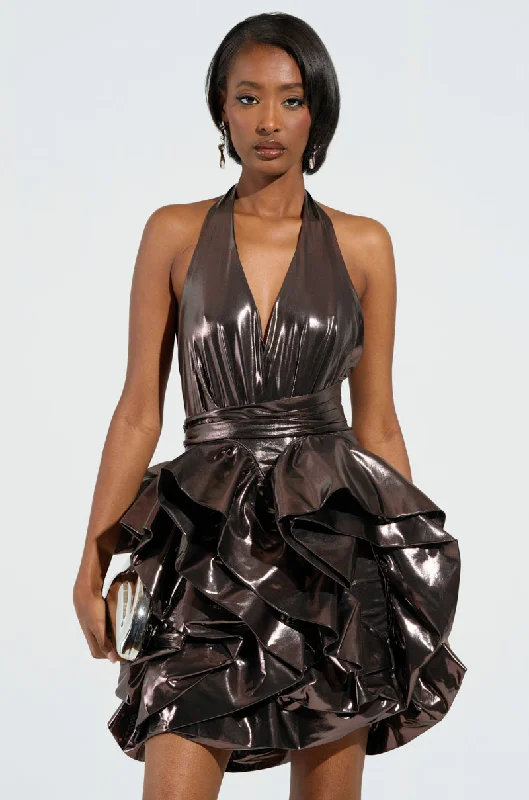 LIFE OF THE PARTY METALLIC MINI DRESS Elegant Satin Mini Dress