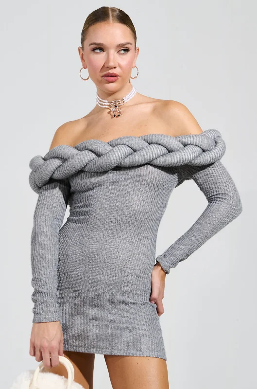 NOT IN THE MOOD KNIT BRAIDED MINI DRESS Stylish Plaid Mini Dress