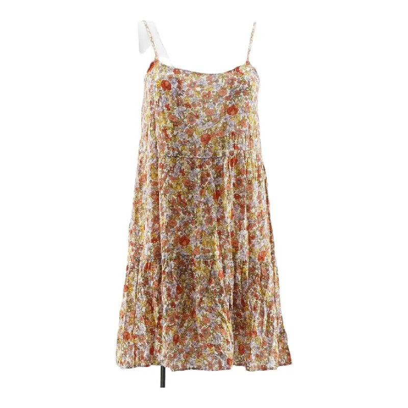 Orange Floral Mini Dress Stylish Puff Sleeve Mini Dress