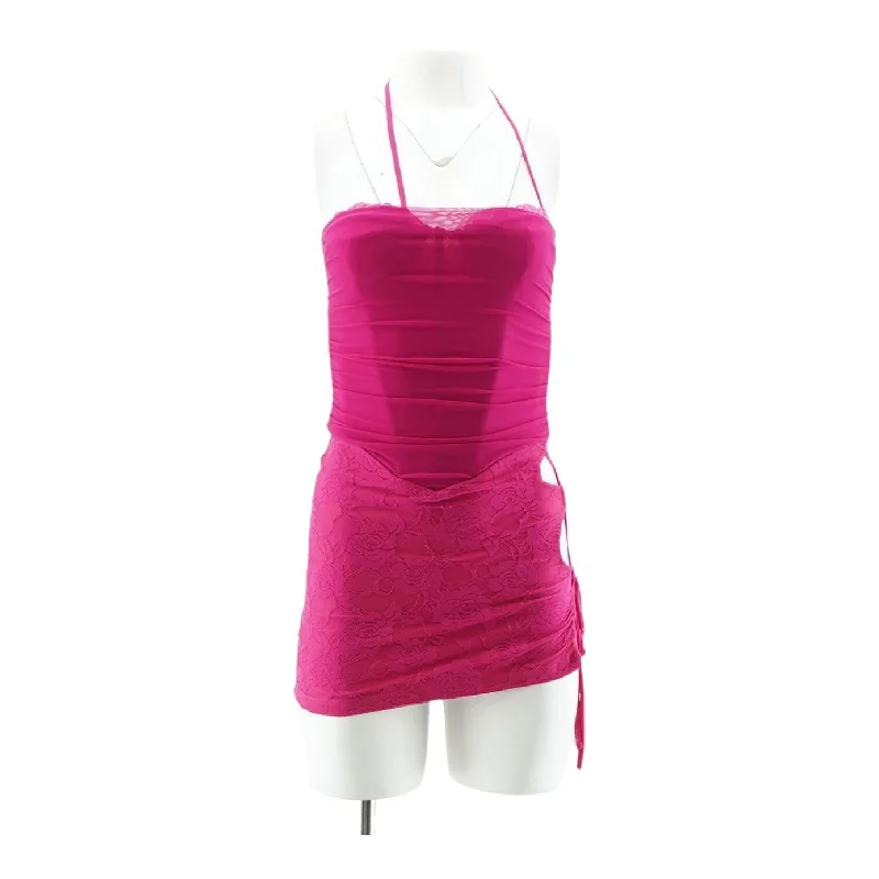Pink Solid Mini Dress Comfortable Smocked Mini Dress