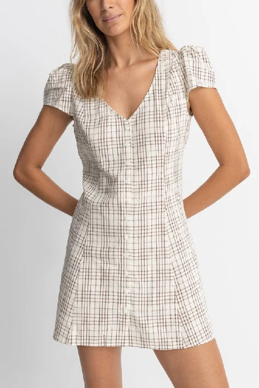 Rhythm Rumi Check Cap Sleeve Mini Dress Stylish Spaghetti Strap Mini Dress