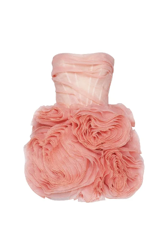 Appliquéd organza coral mini dress Comfortable Fit-and-Flare Mini Dress
