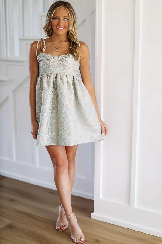 Ballet Slippers Mini Dress - Blue Elegant Floral-Print Mini Dress