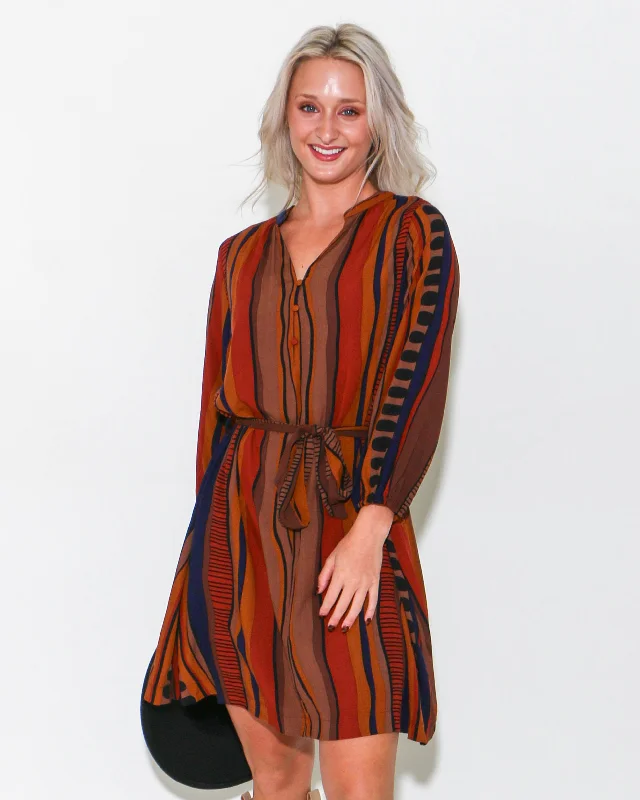 Belted Abstract Mini Dress Cozy Wraparound Mini Dress