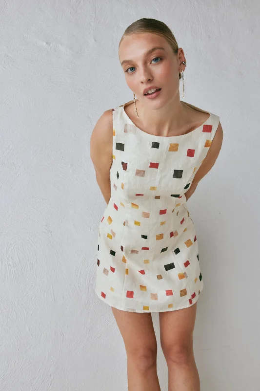 Chloe Linen Mini Dress Tile Comfortable Shift Mini Dress