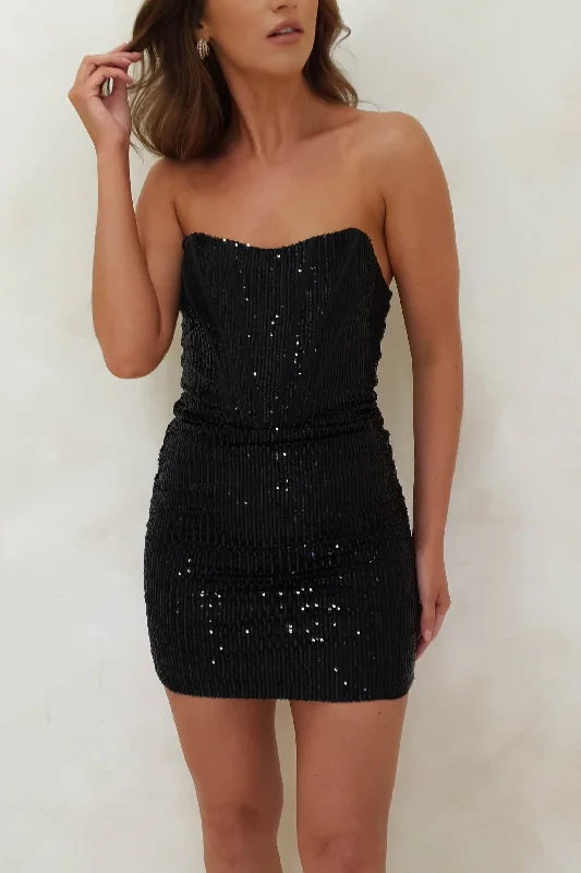 Connie Sequin Mini Dress | Black Casual V-Neck Mini Dress