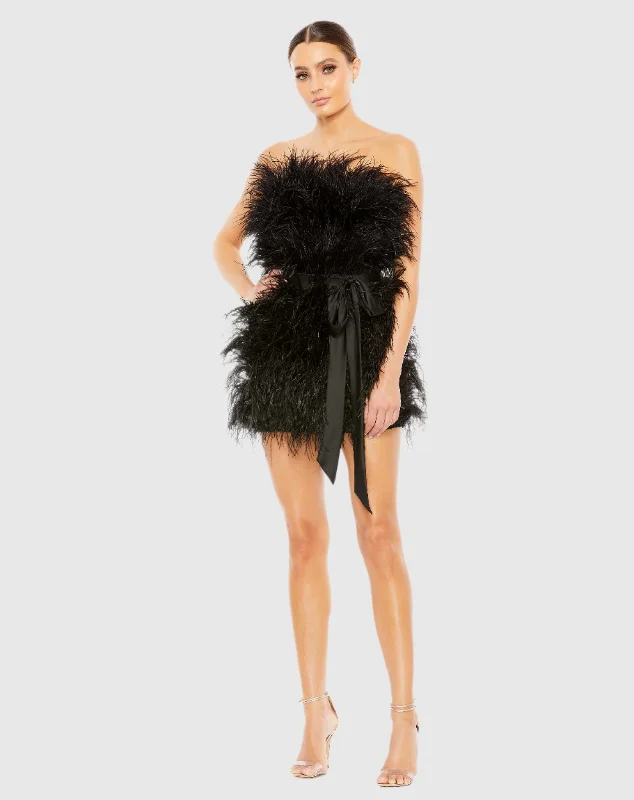 Feather Strapless Mini Dress Elegant Sequin Mini Dress