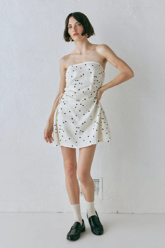 Gaia Linen Mini Dress Dot Trendy Mini Dress with Belt