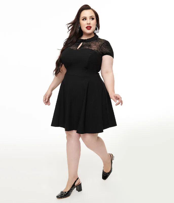 Hell Bunny Plus Size 1950s Black Spiderweb Viola Mini Dress Trendy Lace Mini Dress