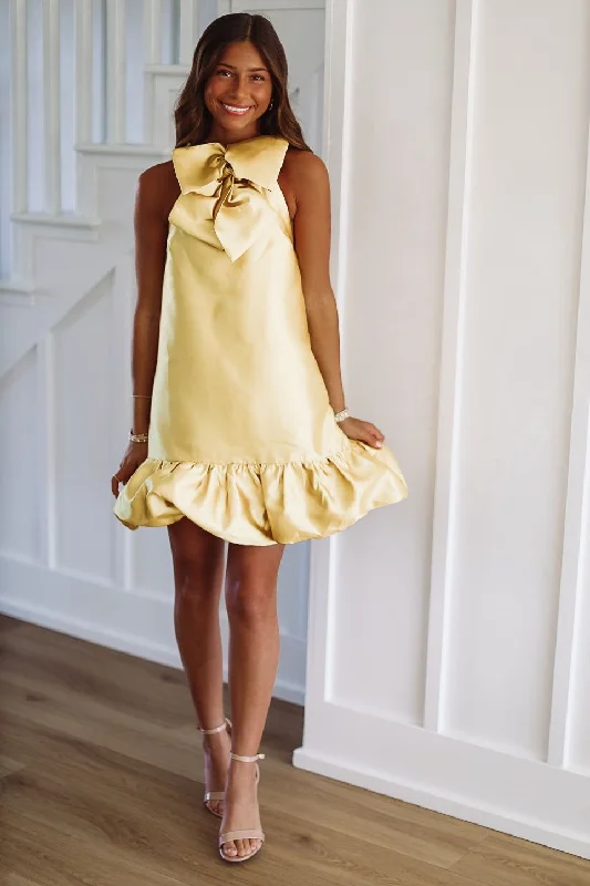 I'm Dazzled Mini Dress - Yellow Chic Halter Mini Dress