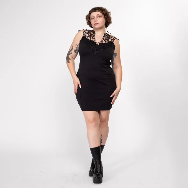 Large Y2K Black Spiderweb Crochet Mini Dress Chic Tropical Mini Dress