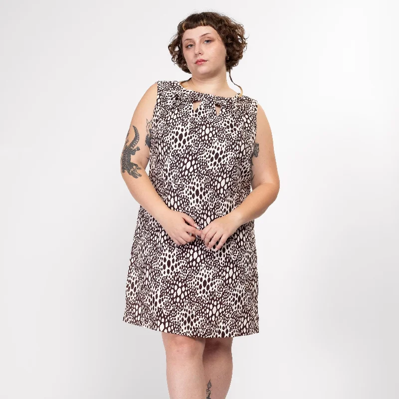 Lrg-XL 60s Mod Op Art Amoeba Print Mini Dress Fashionable Pleated Mini Dress