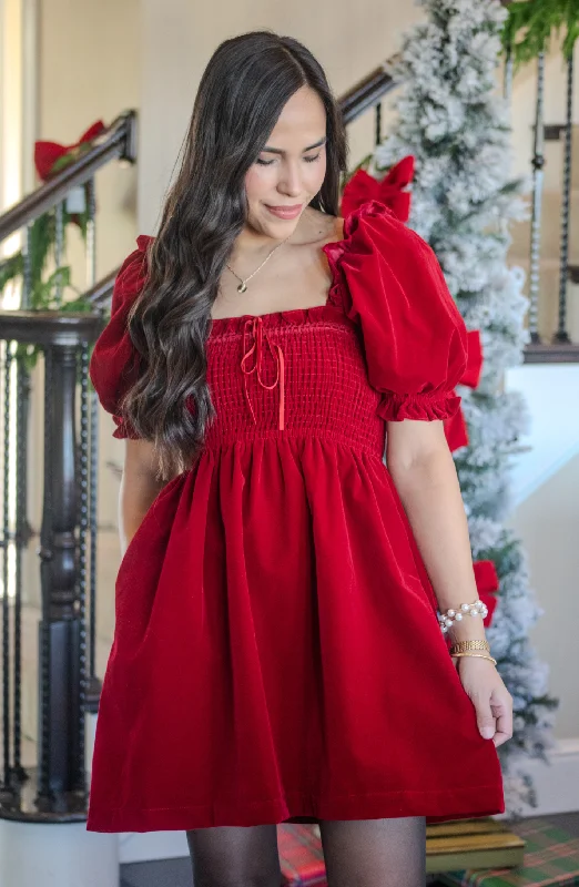 Merry And Bright Red Velvet Mini Dress Stylish Spaghetti Strap Mini Dress