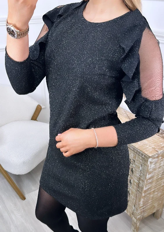 Mirabelle Black Ruffle Detail Mini Dress Comfortable Smocked Mini Dress