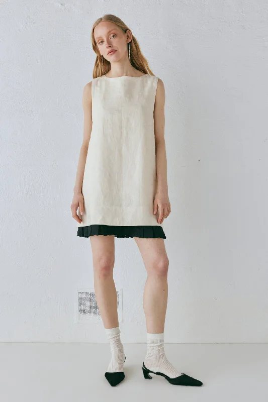 Musa Linen Mini Dress Cream Elegant Lace-Up Mini Dress