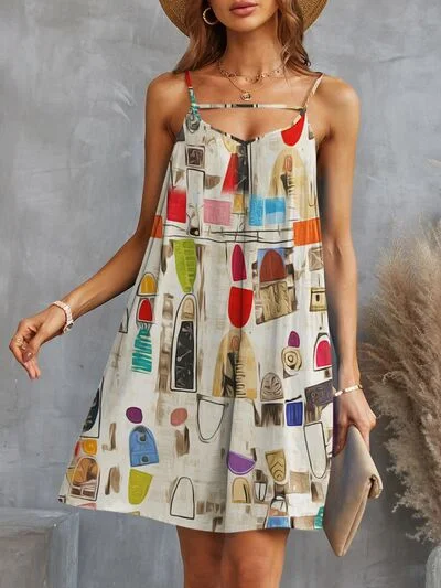 Printed Spaghetti Strap Mini Dress Elegant Lace Mini Dress