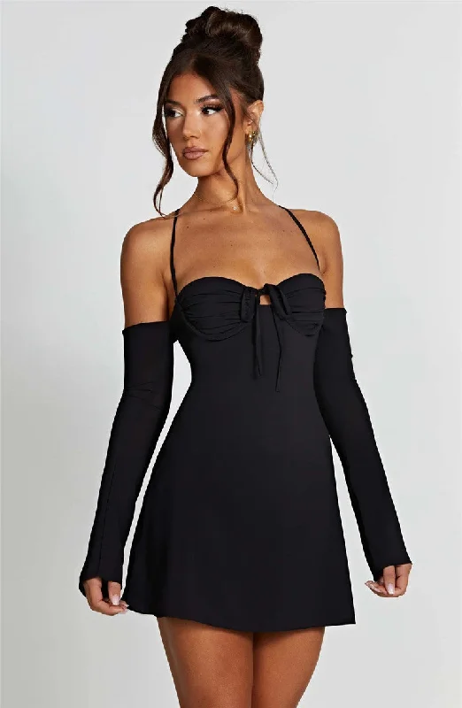 Regina Pleated Bust Lace Up Back Mini Dress Cozy Sweater Mini Dress