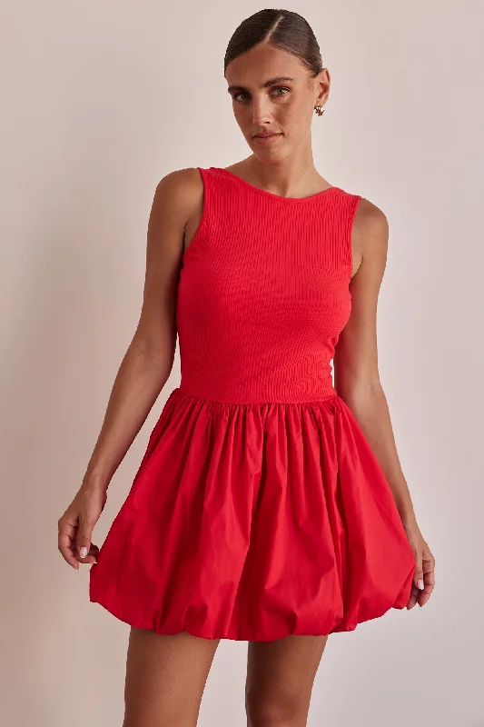 Rosamund Mini Dress (Red) Cozy Ribbed Mini Dress