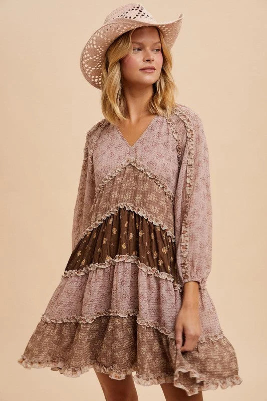 RUBY RUFFLED MIXED MEDIA MINI DRESS Trendy A-Line Mini Dress