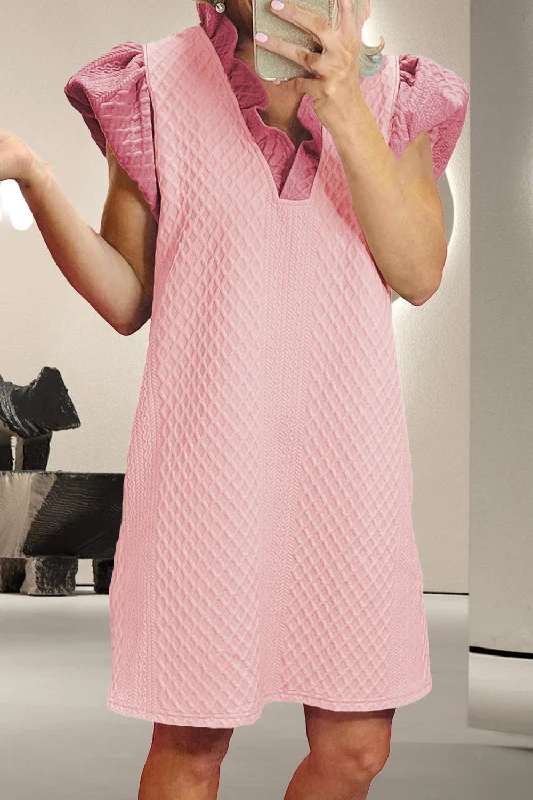 Ruffled V-Neck Cap Sleeve Mini Dress Elegant Vintage Mini Dress