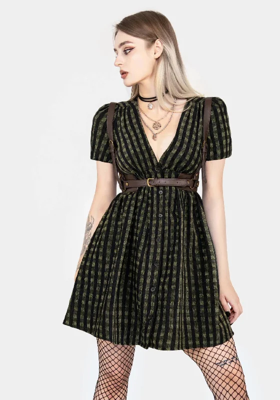 Rydal Check Button Up Mini Dress - Green Fashionable Summer Mini Dress
