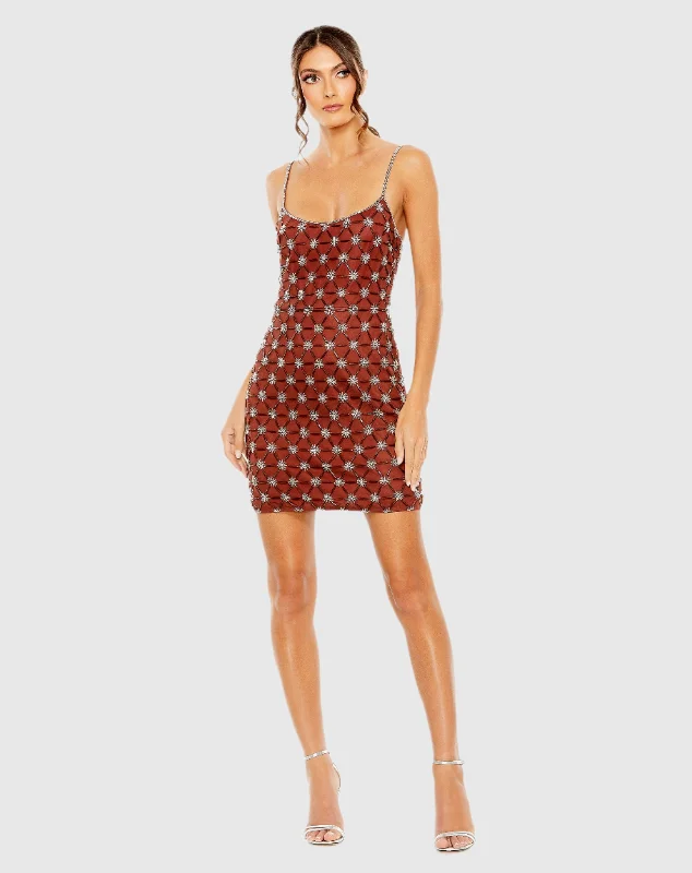 Scoop Neck Embellished Mini Dress Comfortable Smocked Mini Dress