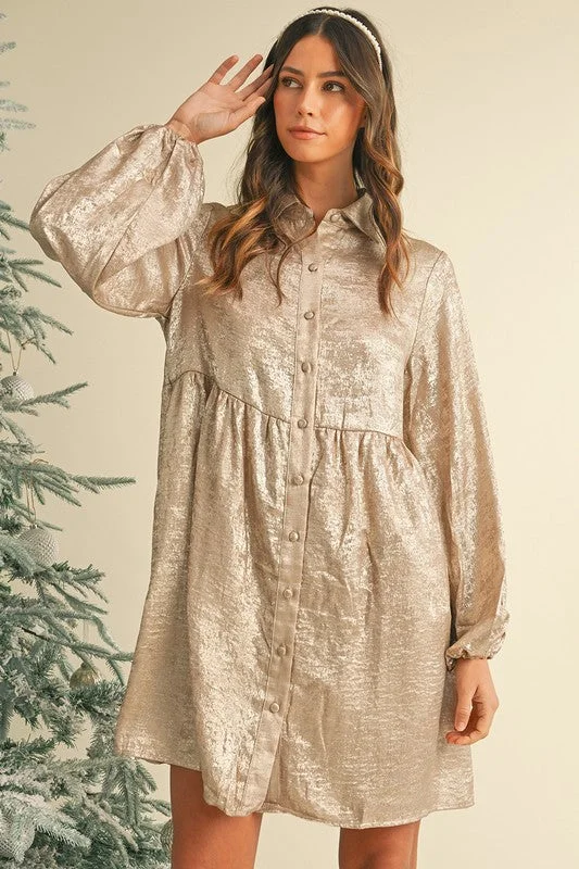 Sheen Puff Sleeve Mini Dress Elegant Lace-Up Mini Dress