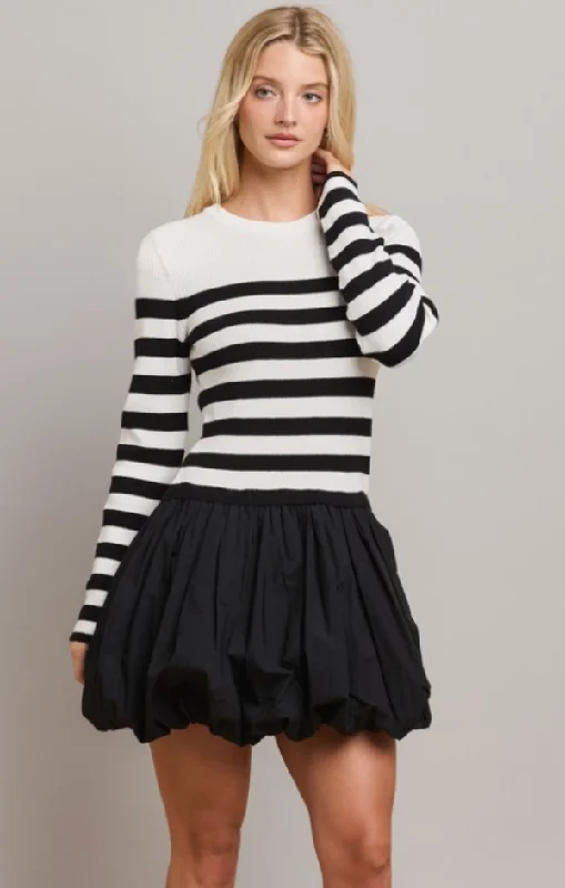 Striped Bubble Mini Dress Comfortable Smocked Mini Dress