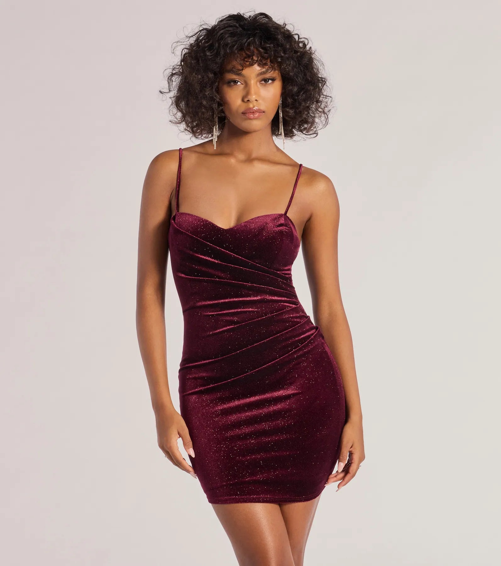 Sultry And Luxe Glitter Velvet Bodycon Mini Dress Casual Mini Dress with Pockets