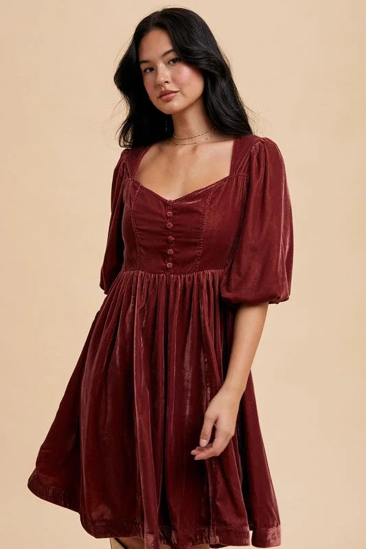 SWEETHEART VELVET MINI DRESS Casual Button-Up Mini Dress