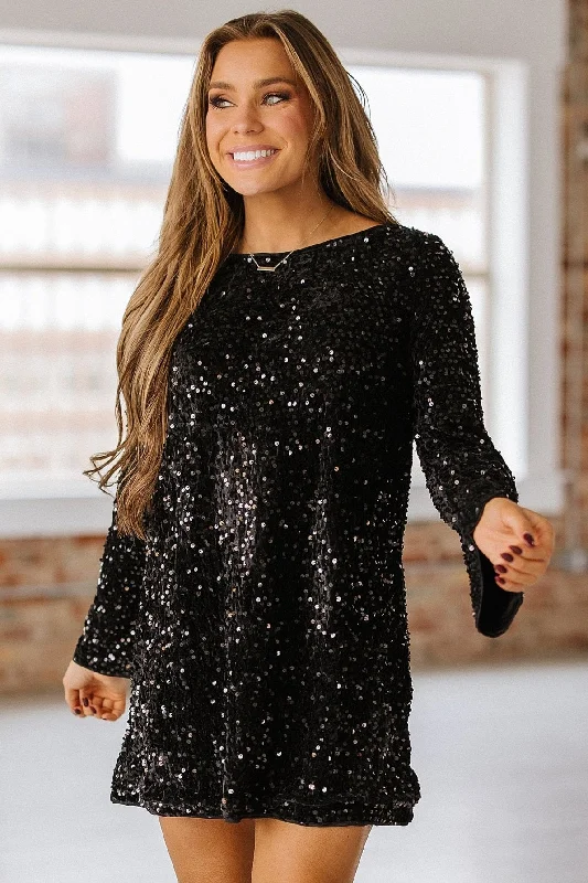 Taelor Sequin Long Sleeve Mini Dress | S-XL | PRE ORDER 12/15 Cozy Wraparound Mini Dress