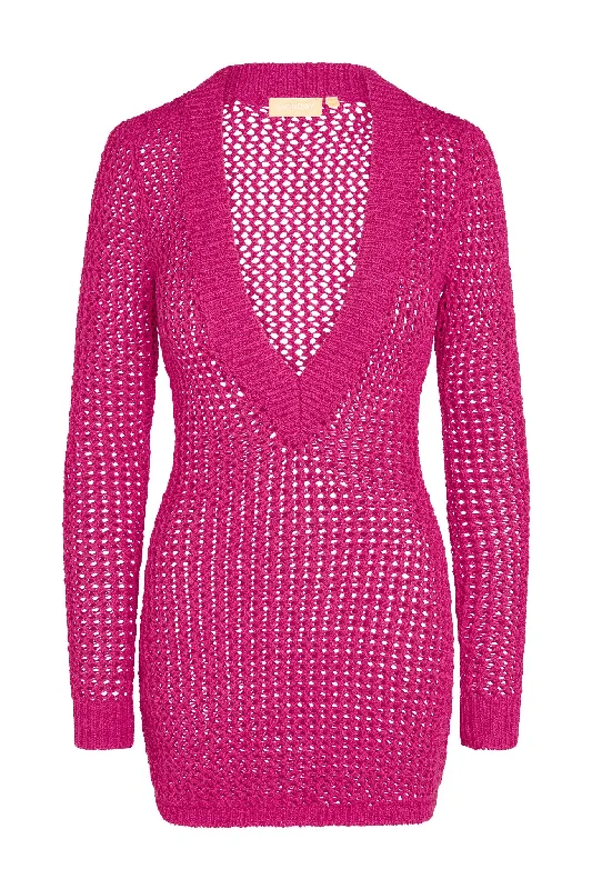 Tuscany Mini Dress - Dragon Fruit Petit Crochet Comfortable Linen Mini Dress