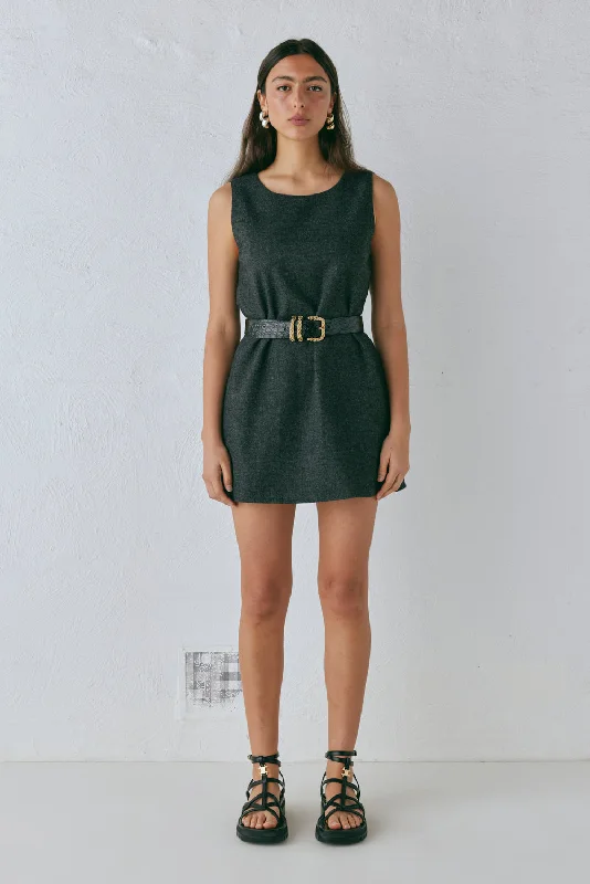 Vale Mini Dress Charcoal Stylish Puff Sleeve Mini Dress