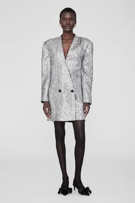 Veneda Mini Dress - Silver Sequin Elegant Floral-Print Mini Dress