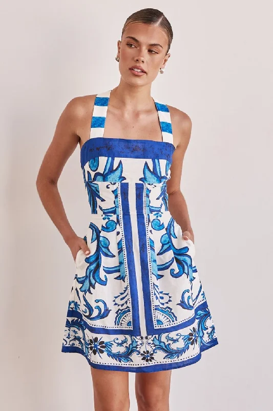 Zayna Mini Dress (Blue) Comfortable Boho Mini Dress
