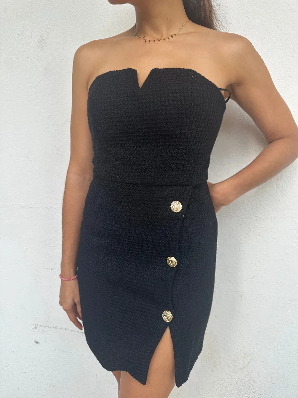Zyah Tweed Tube Mini Dress Classic Black Mini Dress